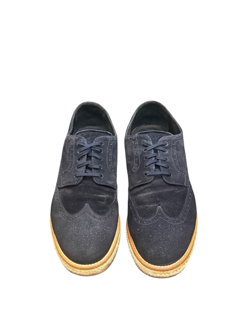 PRADA - BLUE TAN SUEDE LEATHER ESPADRILLES OXFORD DRESS SHOES - Picture 2 of 12